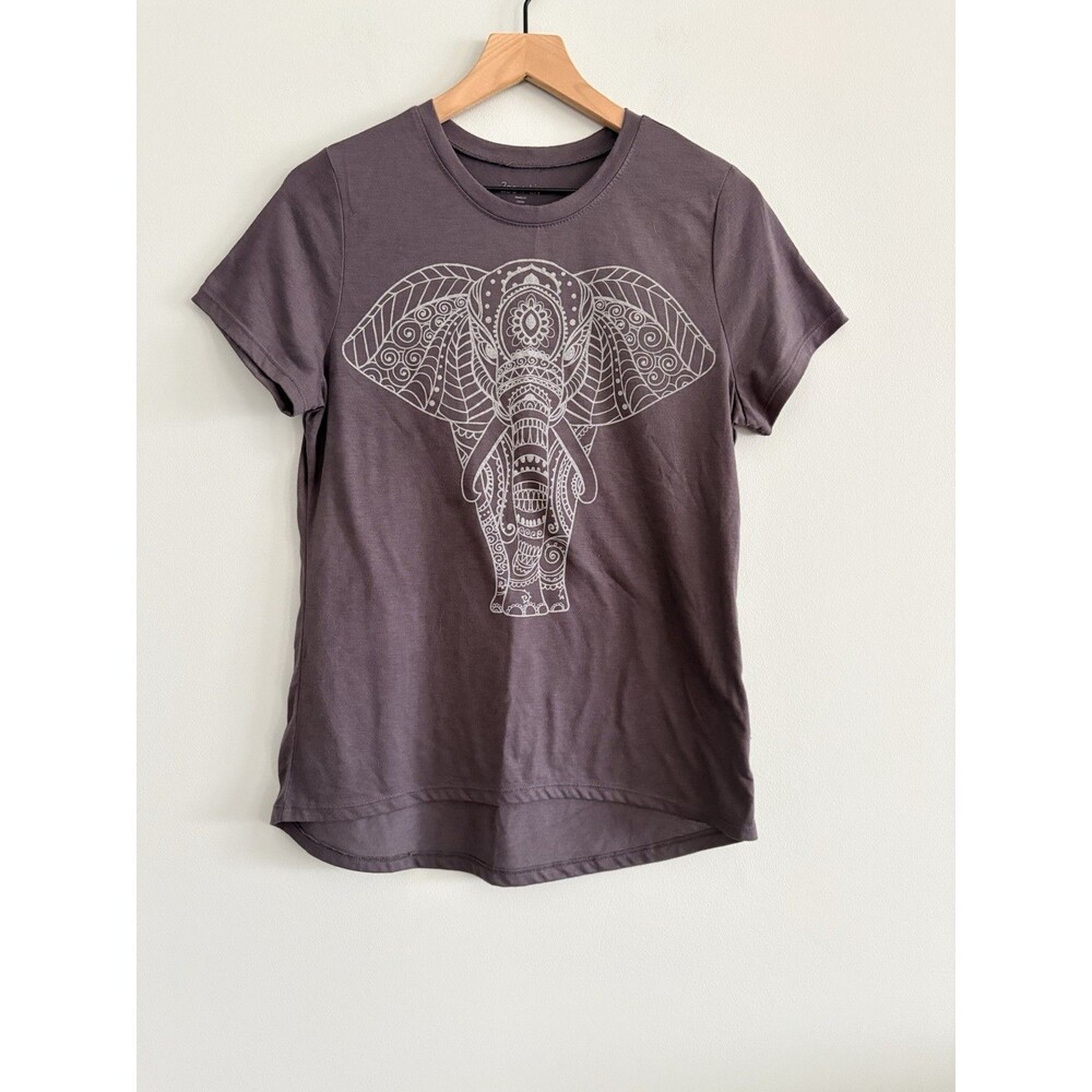 Zoe + Liv Elephant Graphic Short Sleeve T-Shirt Hi Low Womens Size XL Gray